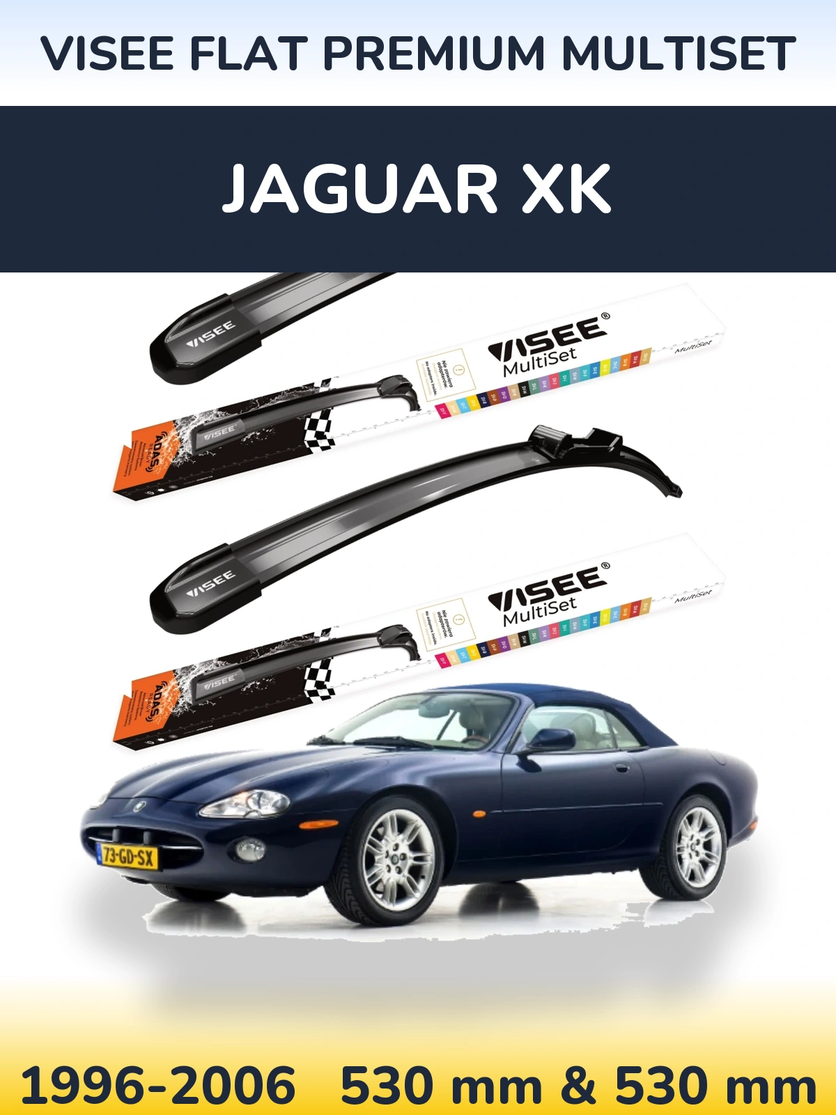 Front wiper blade set VISEE FLAT PREMIUM MultiSet 530 & 530 mm for Jaguar XK 1996-2006