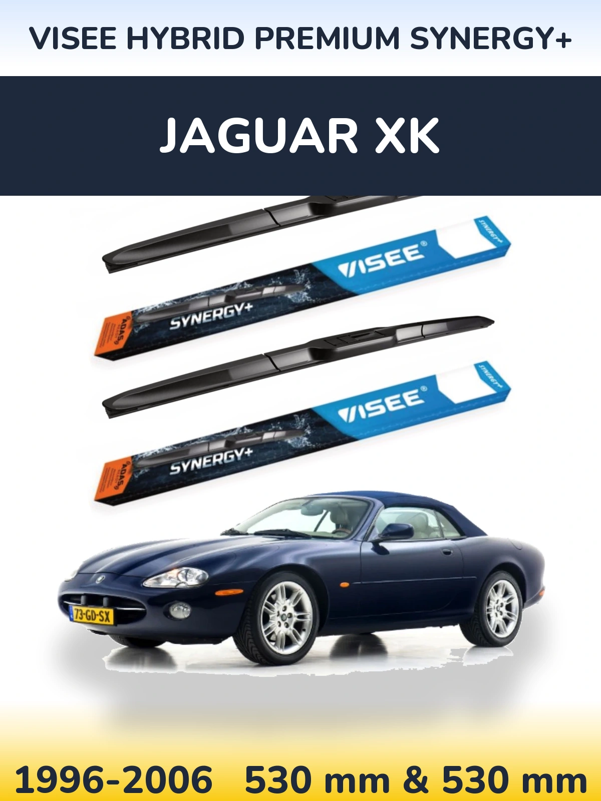 Front wiper blade set VISEE HYBRID PREMIUM SYNERGY+ 530 & 530 mm for Jaguar XK 1996-2006