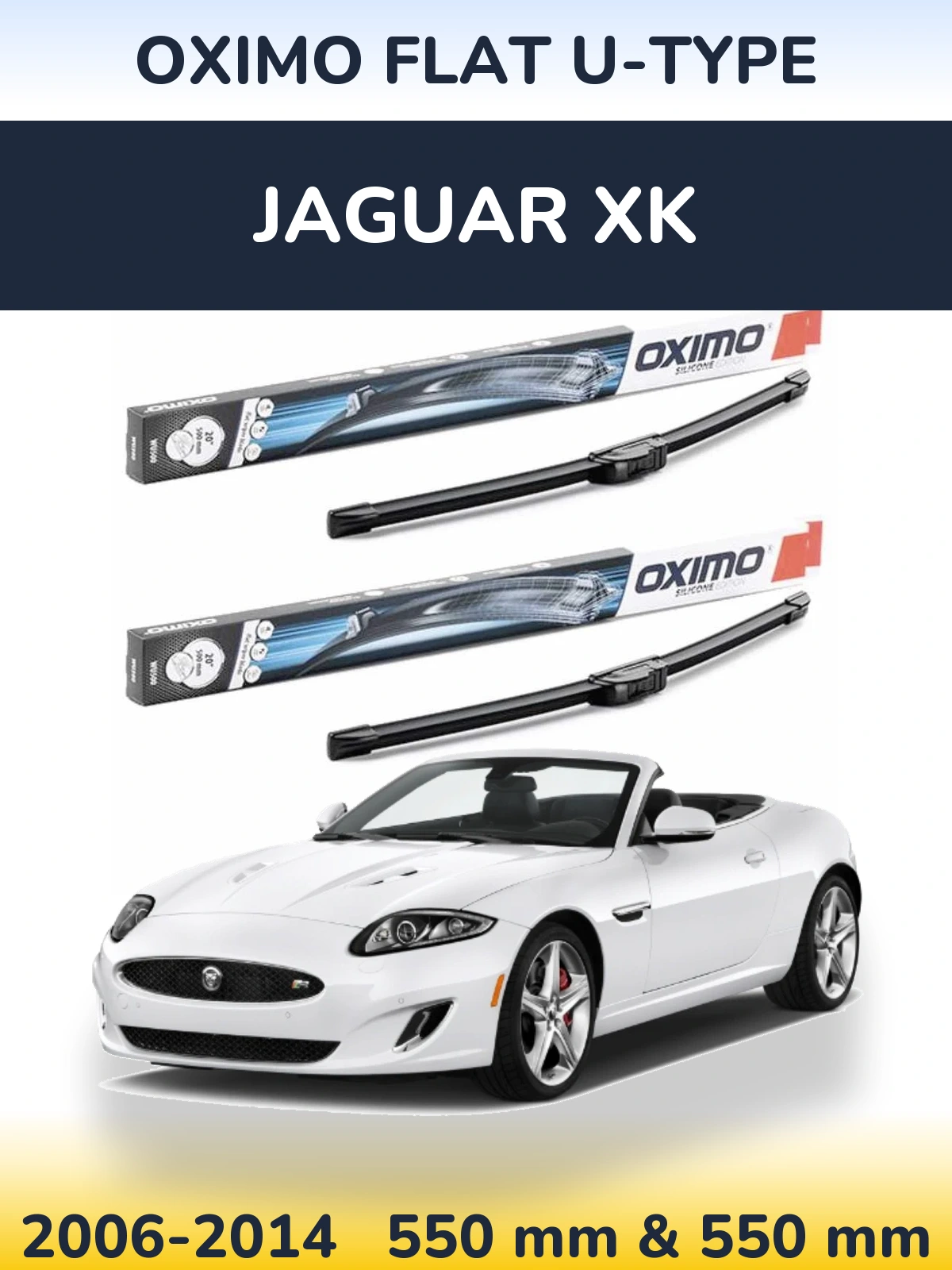 Front wiper blade set Oximo Flat U-type 550 & 550 mm for Jaguar XK 2006-2014