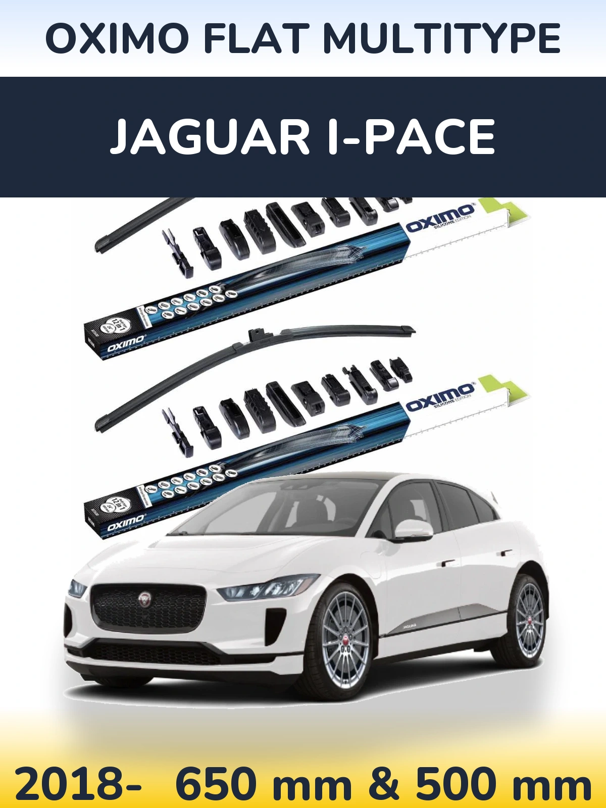 Front wiper blade set Oximo Flat MultiTipse 650 & 500 mm for Jaguar I-Pace 2018-2026