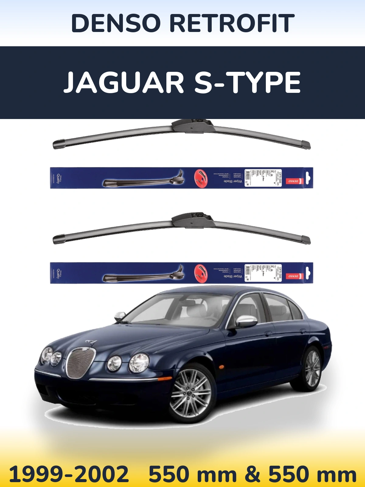 Front wiper blade set Denso Retrofit 550 & 550 mm for Jaguar S-Tipse 1999-2002
