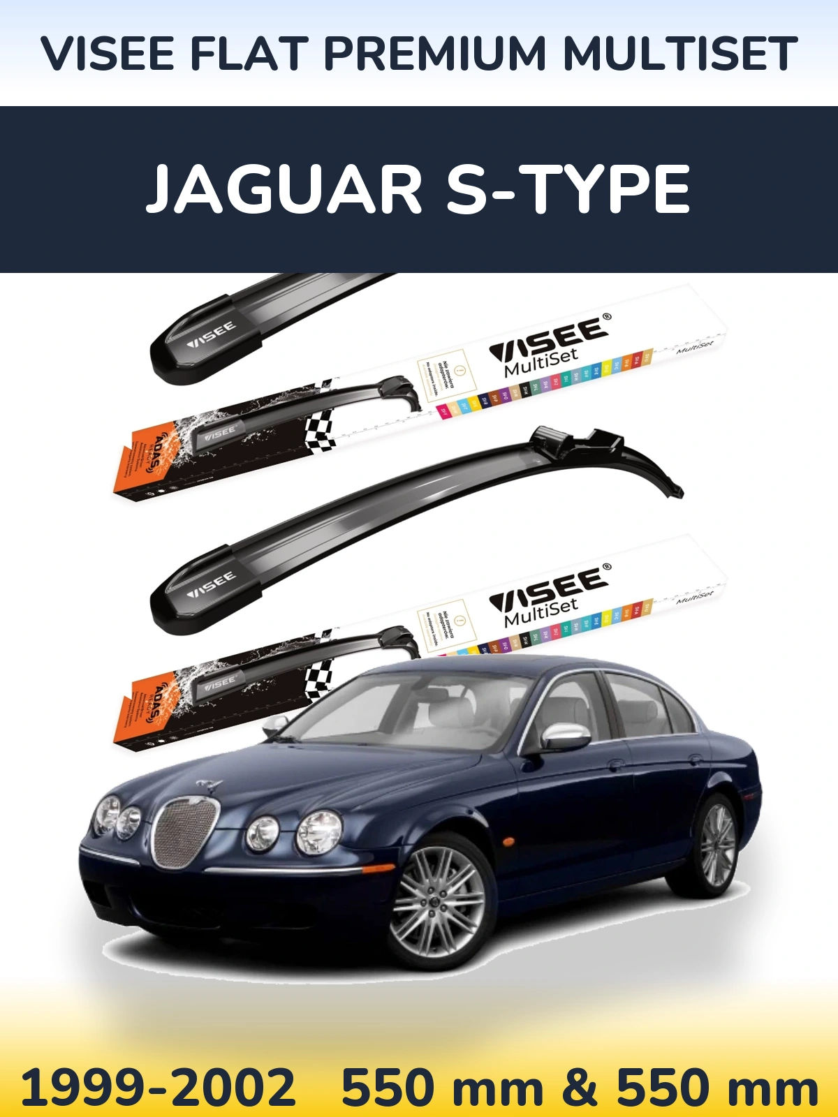 Front wiper blade set VISEE FLAT PREMIUM MultiSet 550 & 550 mm for Jaguar S-Tipse 1999-2002