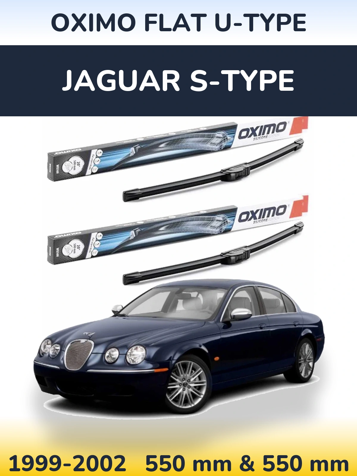 Front wiper blade set Oximo Flat U-type 550 & 550 mm for Jaguar S-Tipse 1999-2002