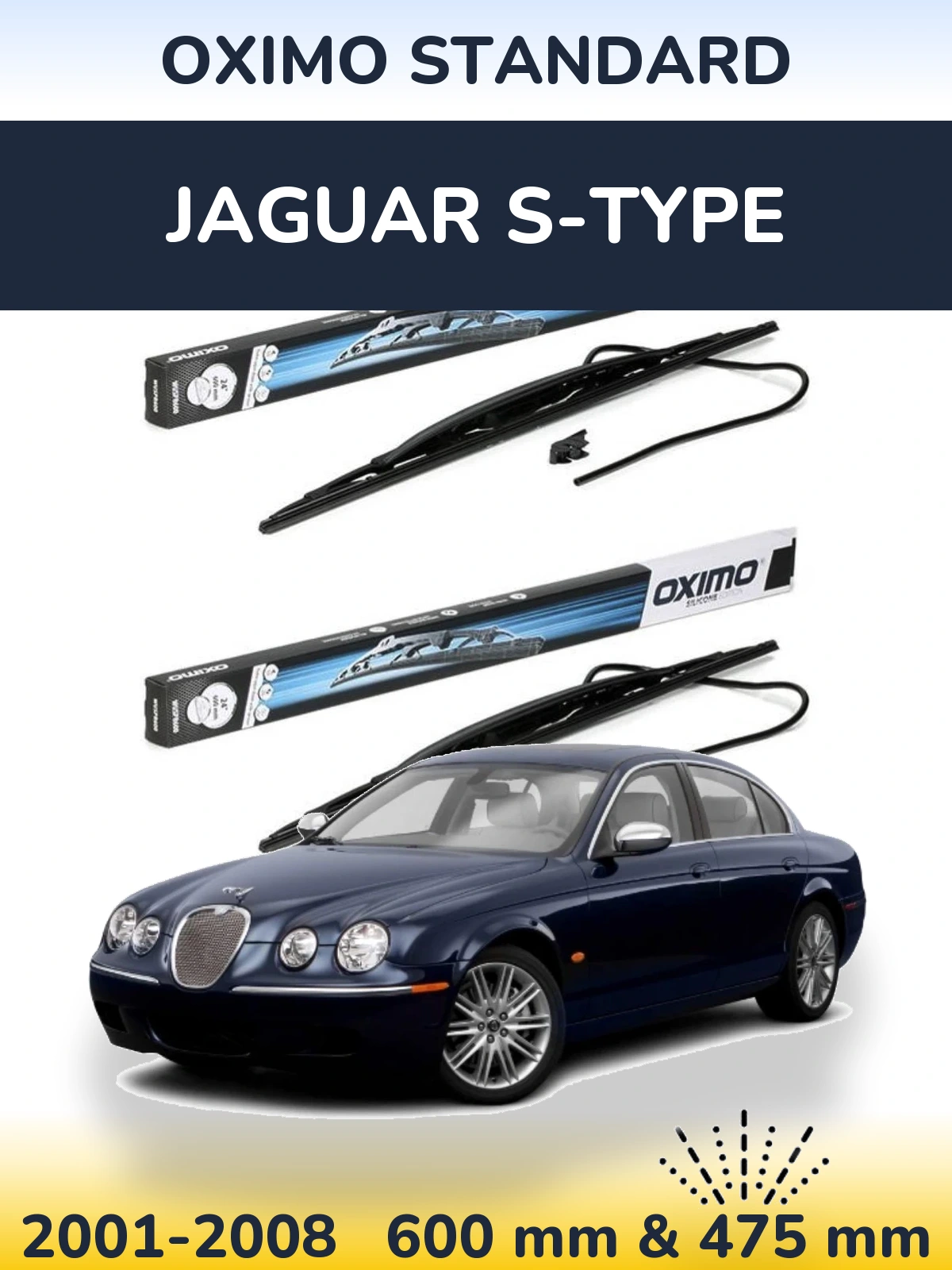 Front wiper blade set Oximo Standard 600 & 450 mm for Jaguar S-Tipse 2001-2008