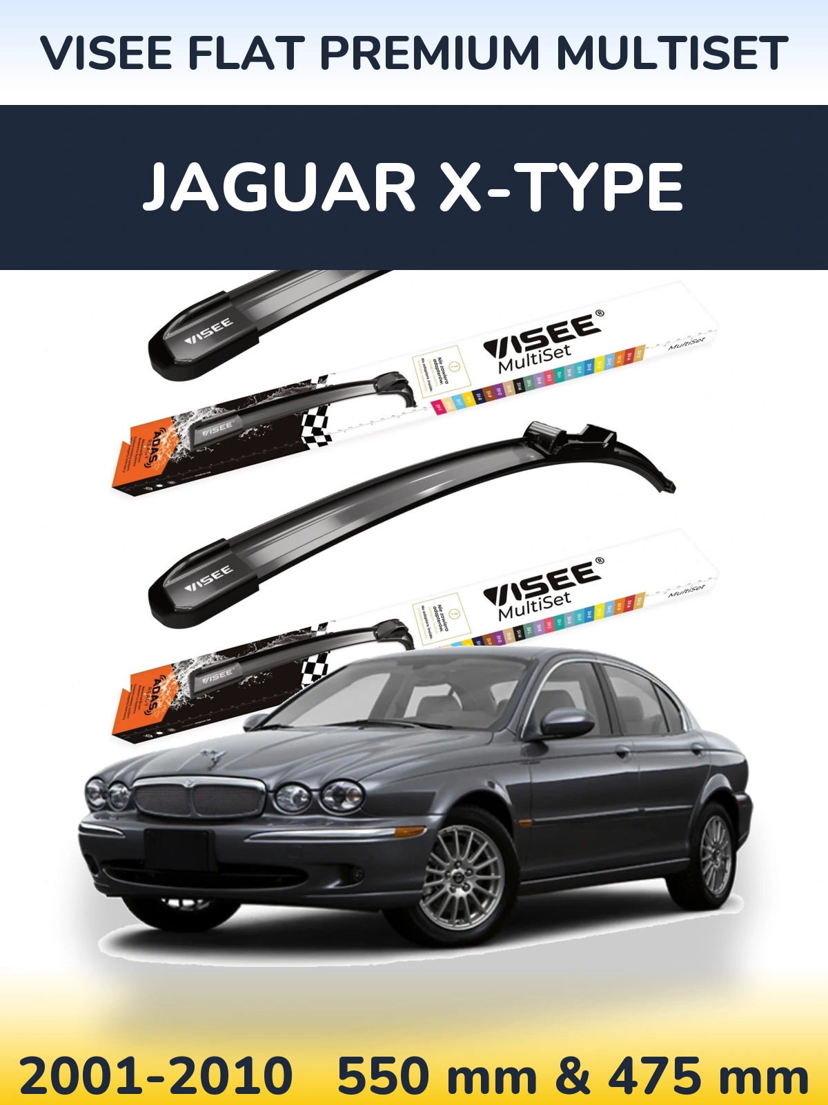 Front wiper blade set VISEE FLAT PREMIUM MultiSet 550 & 475 mm for Jaguar X-Typee 2001-2010