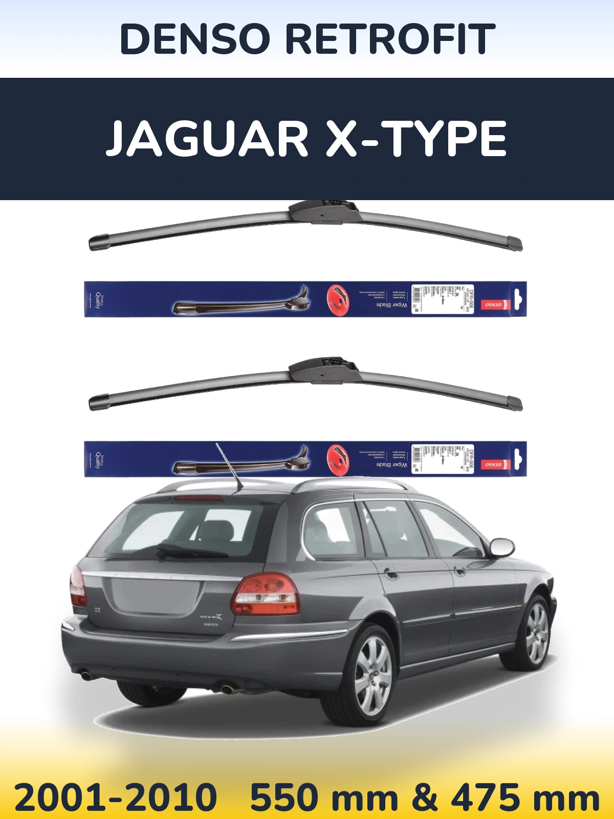 Front wiper blade set Denso Retrofit 550 & 475 mm for Jaguar X-Tipse 2001-2010