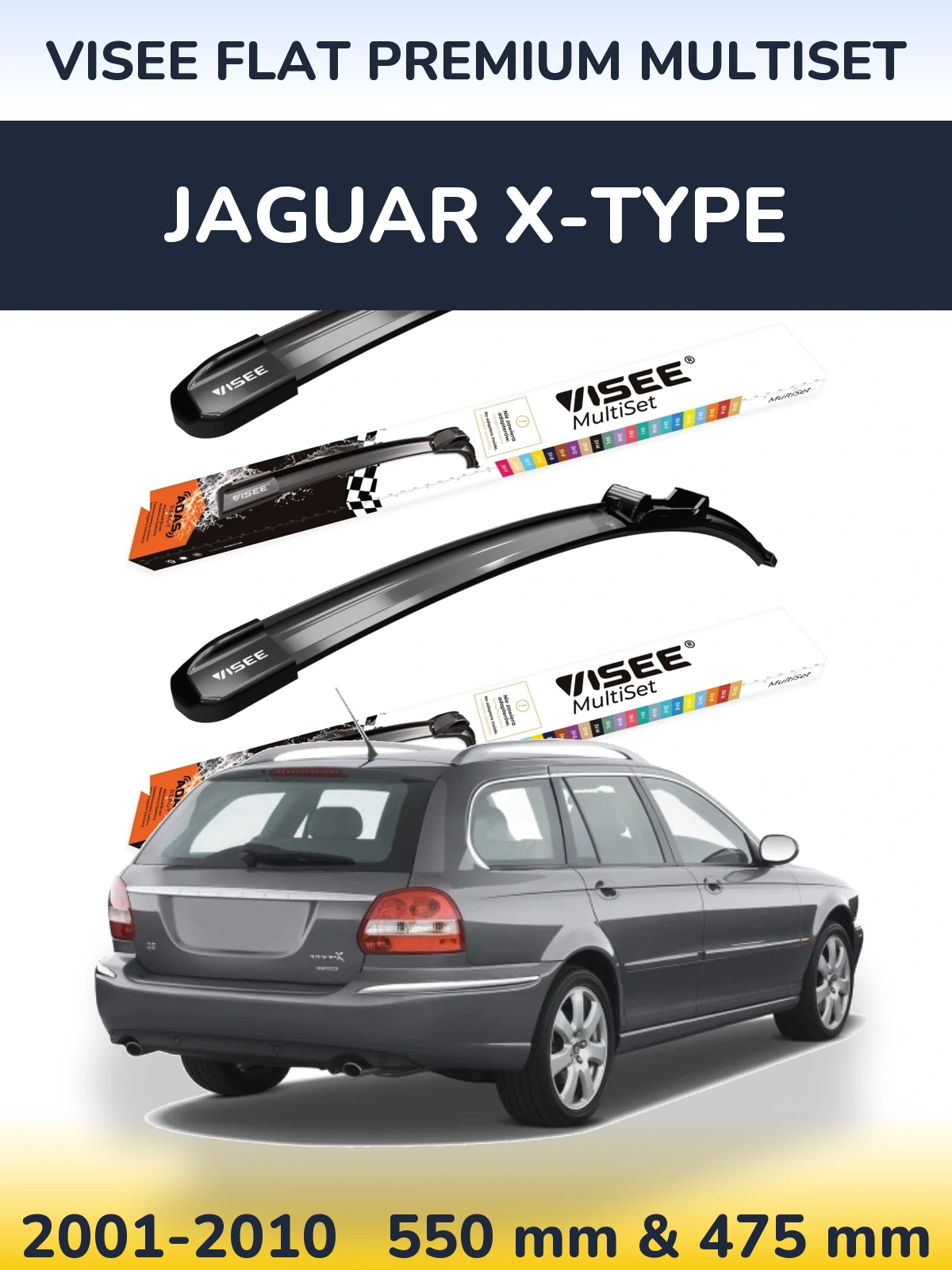 Front wiper blade set VISEE FLAT PREMIUM MultiSet 550 & 475 mm for Jaguar X-Tipse 2001-2010