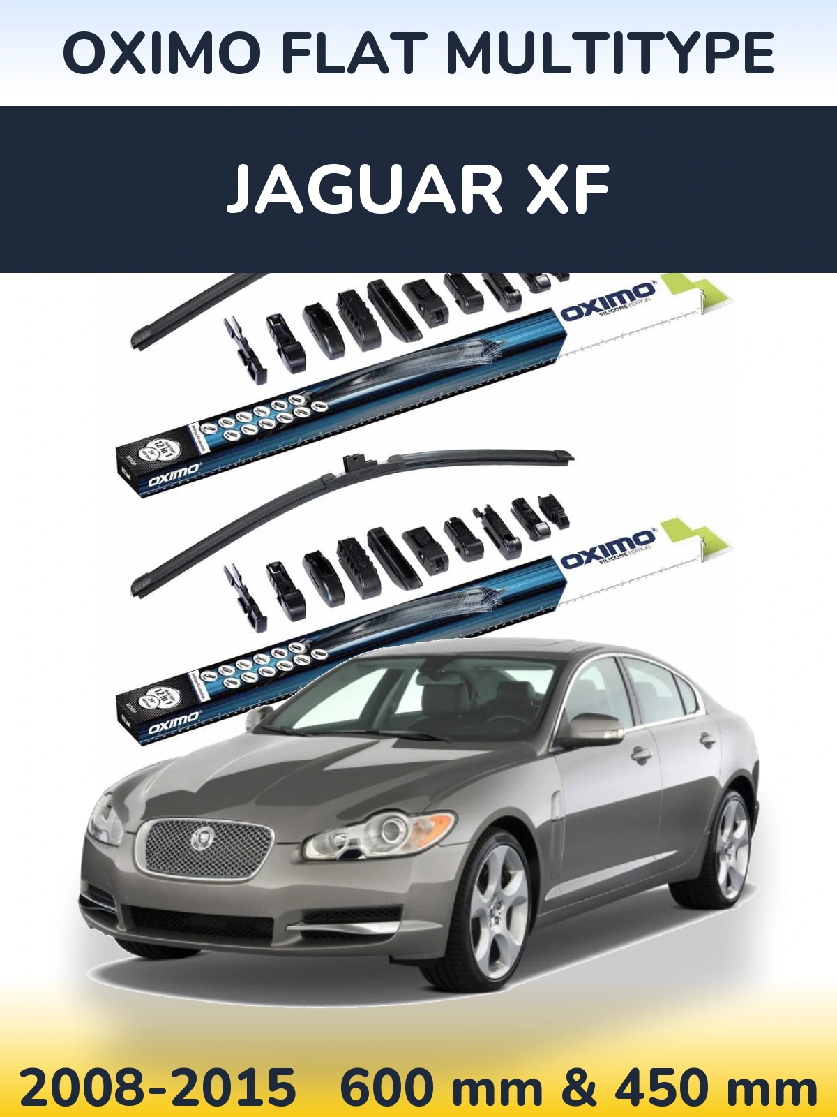 Front wiper blade set Oximo Flat MultiTipse 600 & 450 mm for Jaguar XF 2008-2015