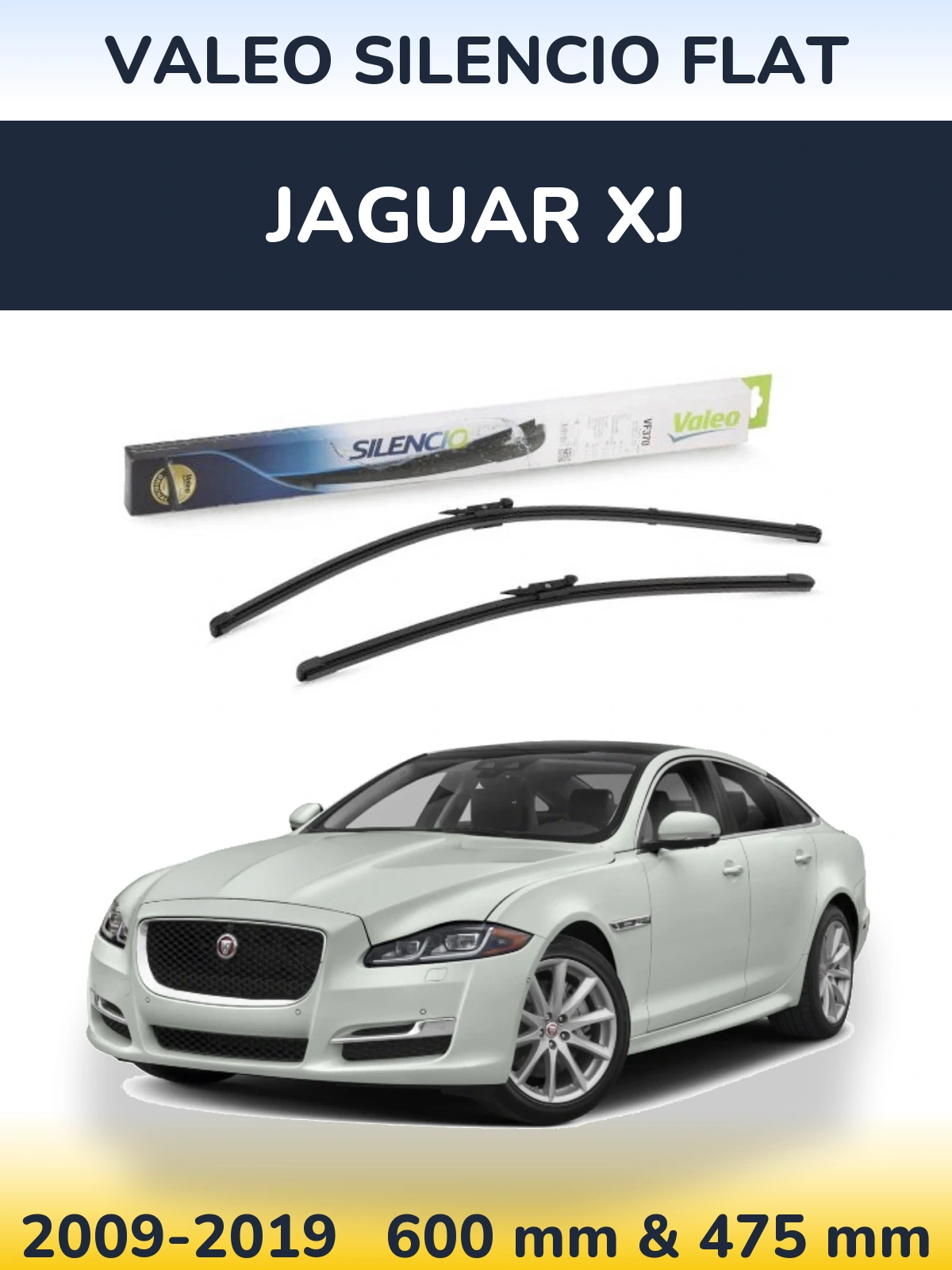 Front wiper blade set Valeo Silencio Flat 600 & 475 mm for Jaguar XJ 2009-2019