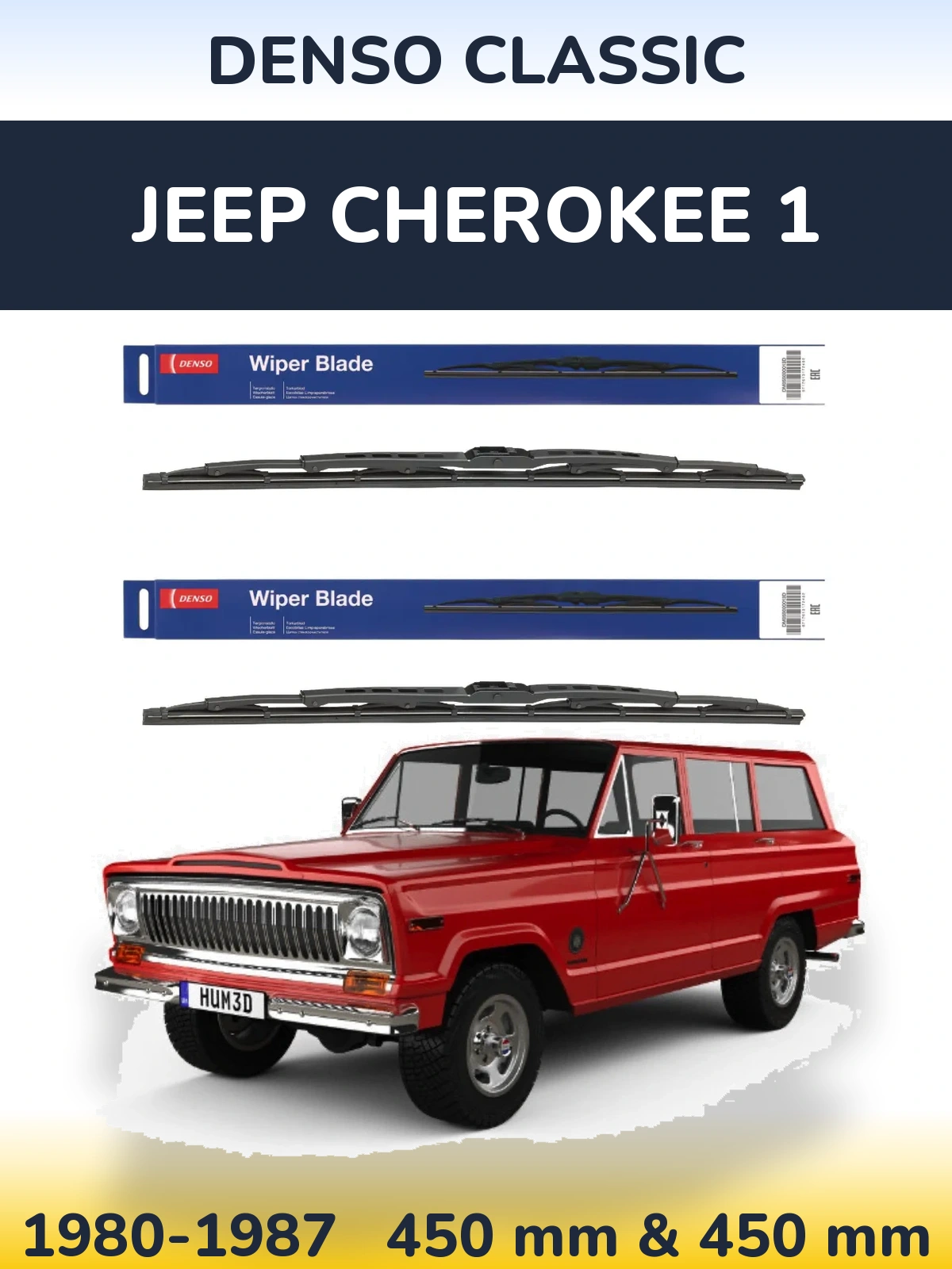 Front wiper blade set Denso Classic 450 & 450 mm for Jeep Cherokee 1 1980-1987