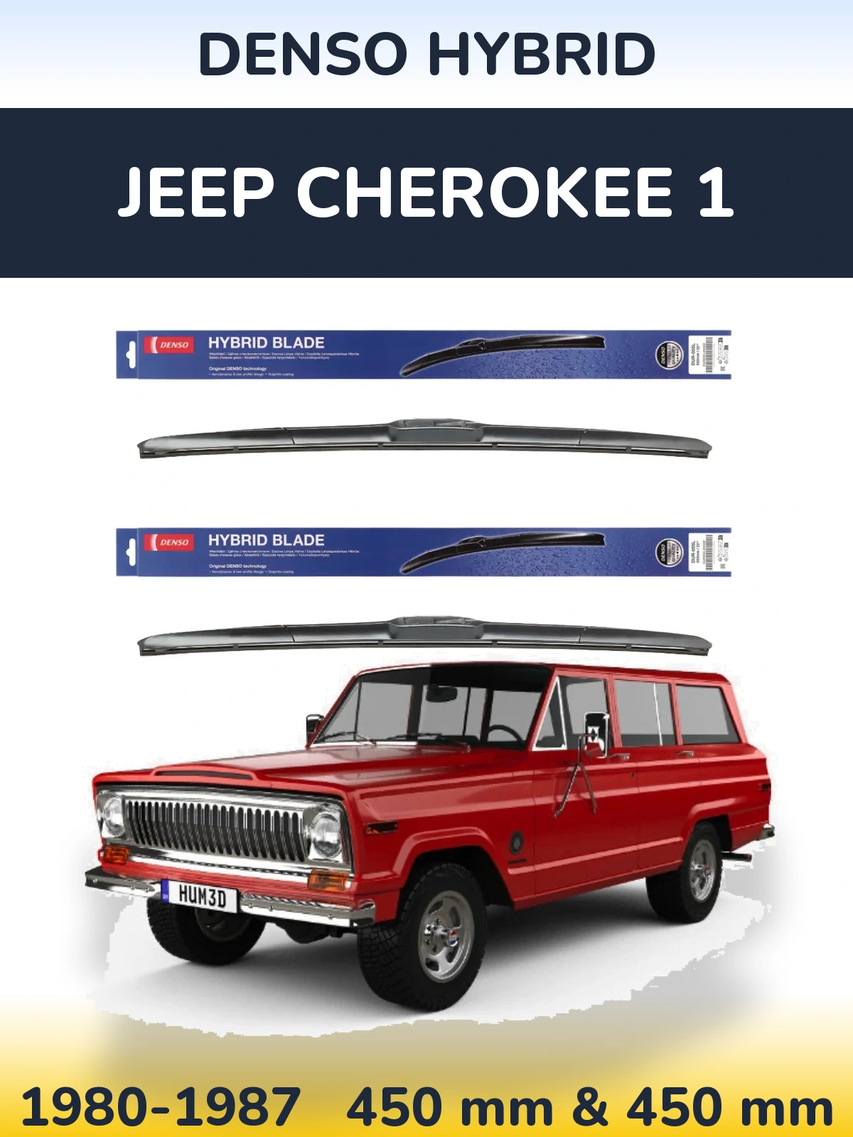 Front wiper blade set Denso Hybrid 450 & 450 mm for Jeep Cherokee 1 1980-1987