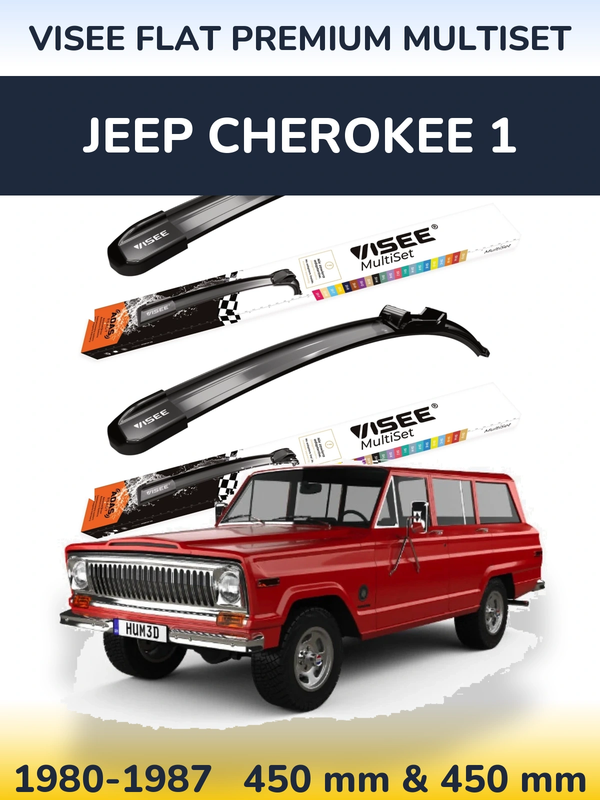 Front wiper blade set VISEE FLAT PREMIUM MultiSet 450 & 450 mm for Jeep Cherokee 1 1980-1987