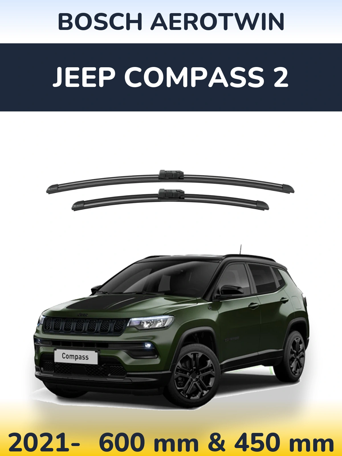 Комплект передніх щіток BOSCH AeroTwin 600 & 450 мм для Jeep Compass 2 2021-2026