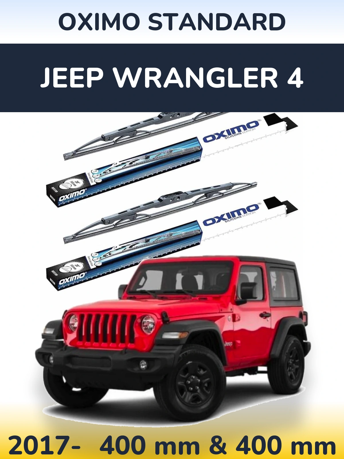 Front wiper blade set Oximo Standard 400 & 400 mm for Jeep Wrangler 4 2017-2026