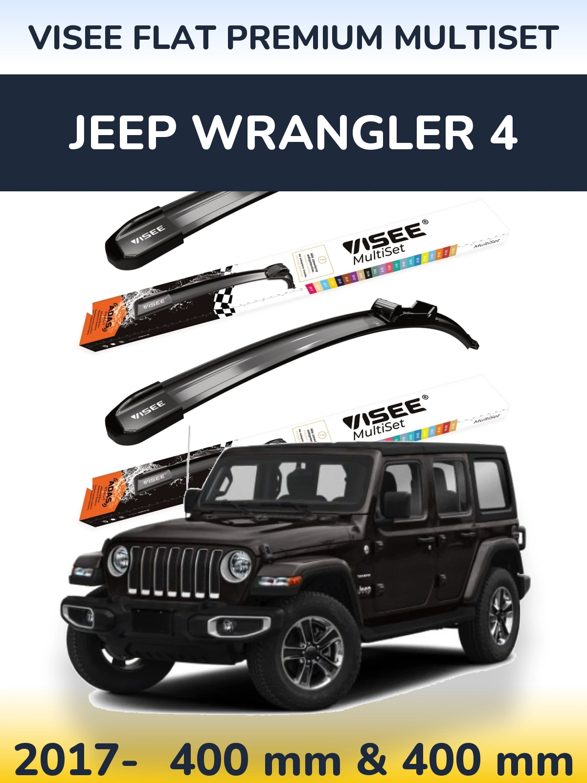 Front wiper blade set VISEE FLAT PREMIUM MultiSet 400 & 400 mm for Jeep Wrangler 4 2017-2026