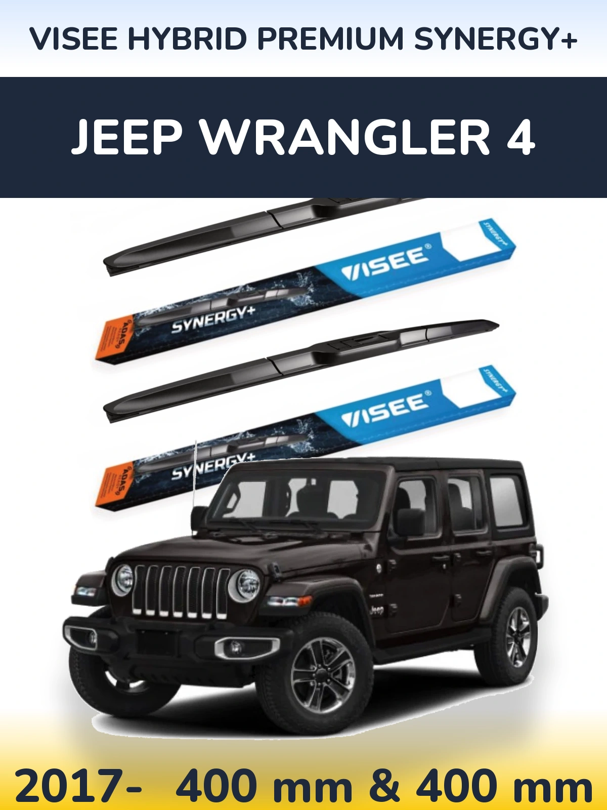 Front wiper blade set VISEE HYBRID PREMIUM SYNERGY+ 400 & 400 mm for Jeep Wrangler 4 2017-2026
