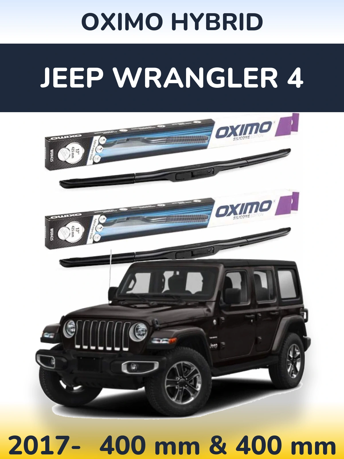Front wiper blade set Oximo Hybrid 400 & 400 mm for Jeep Wrangler 4 2017-2026