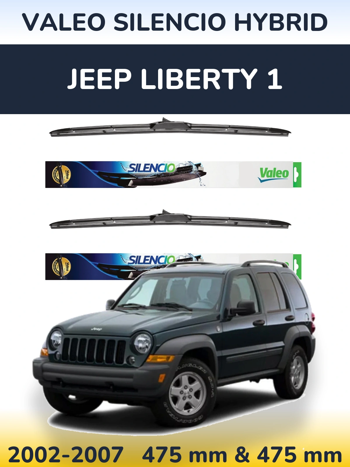 Комплект передних дворников Valeo Silencio Hybrid 475 & 475 мм для Jeep Liberty 1 2002-2007