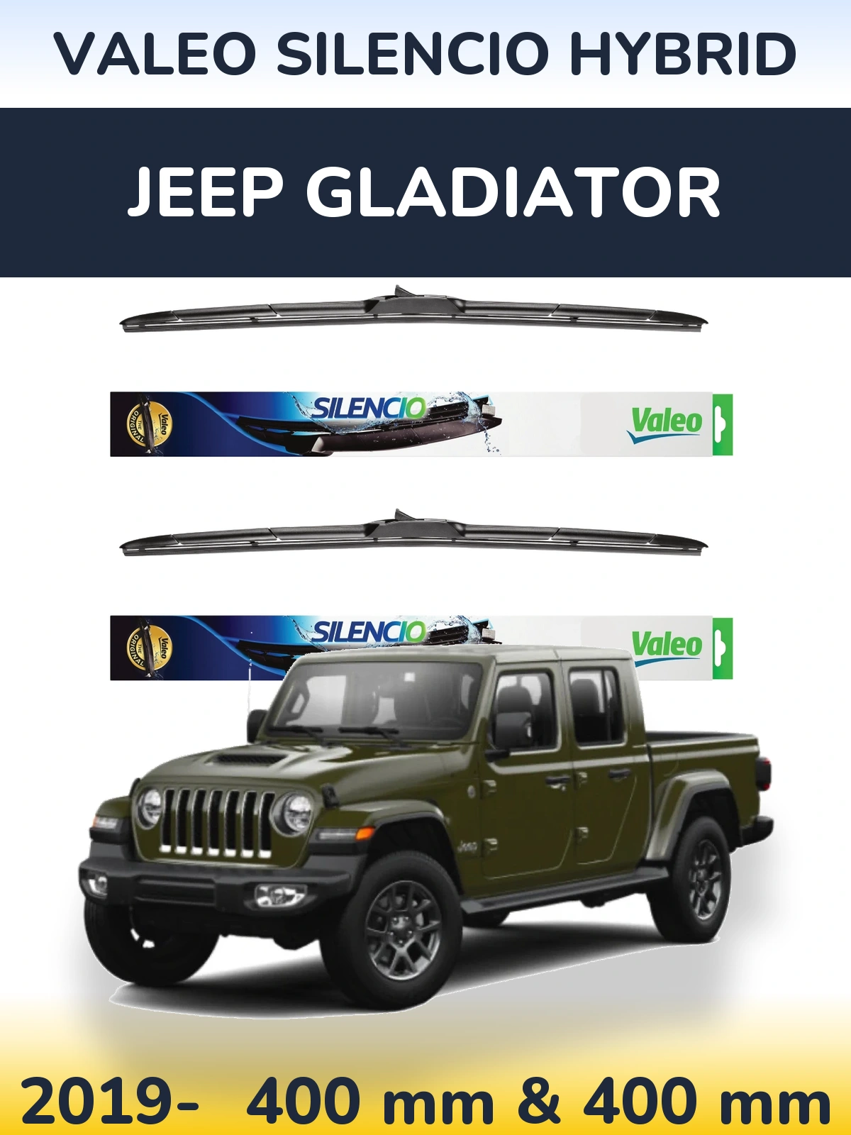 Front wiper blade set Valeo Silencio Hybrid 400 & 400 mm for Jeep Gladiator 2019-2026