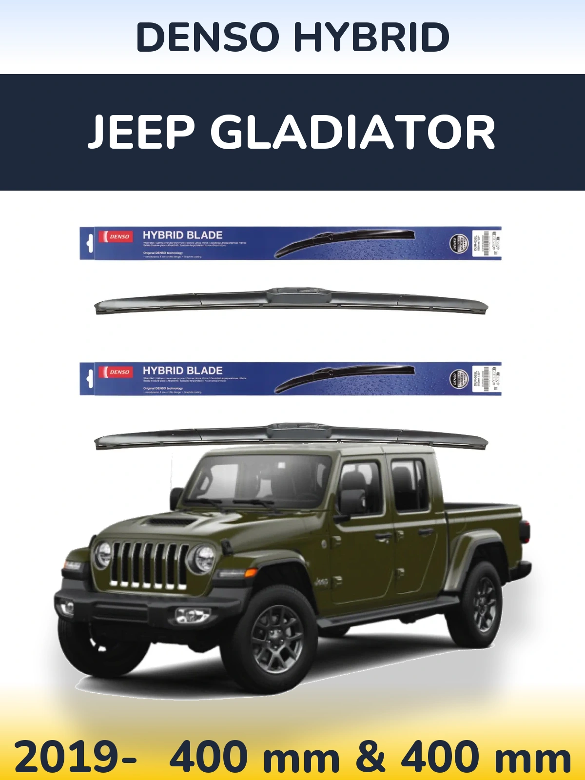 Front wiper blade set Denso Hybrid 400 & 400 mm for Jeep Gladiator 2019-2026