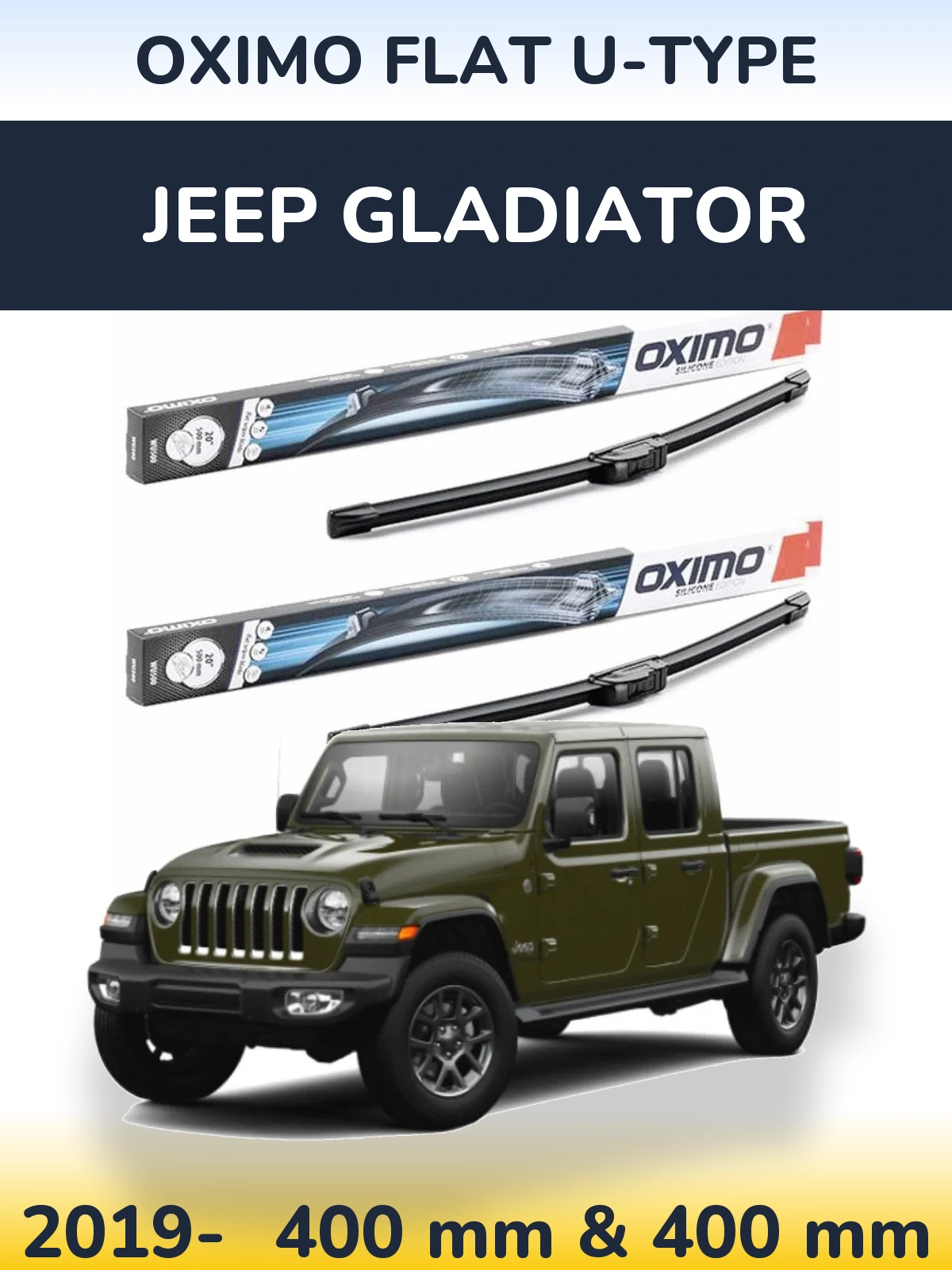 Front wiper blade set Oximo Flat U-type 400 & 400 mm for Jeep Gladiator 2019-2026