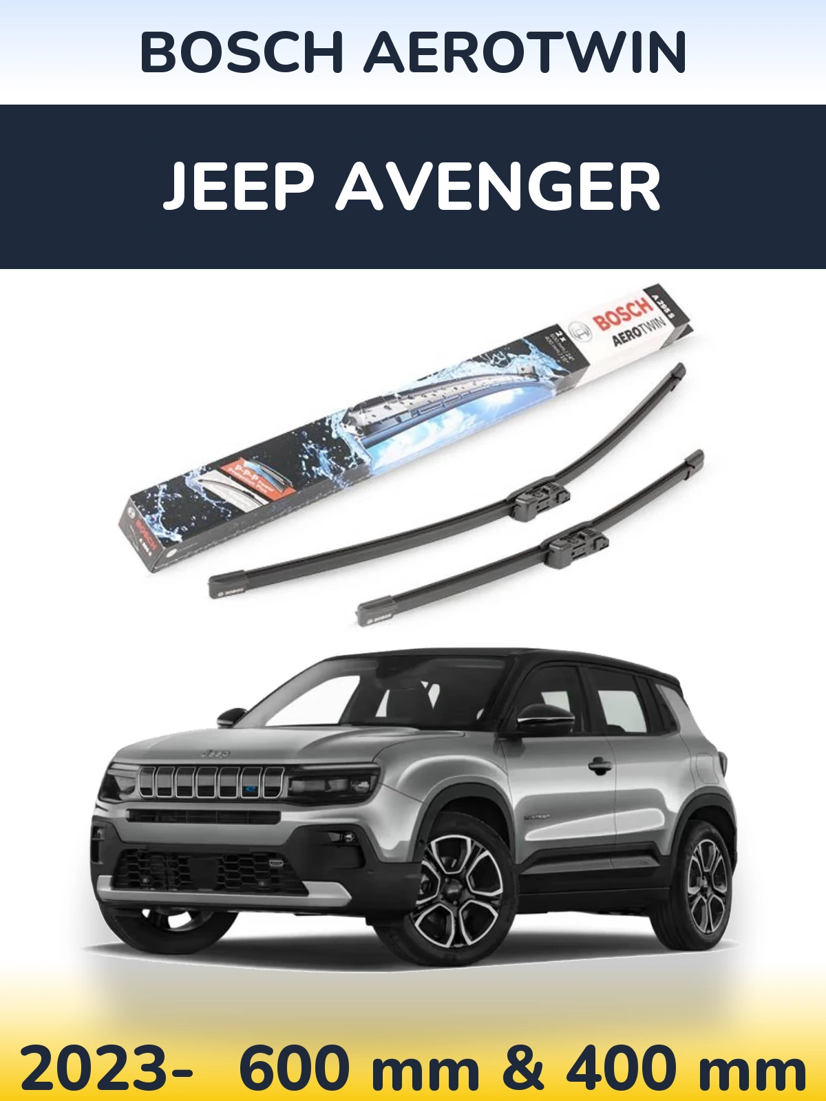 Комплект передніх щіток BOSCH AeroTwin 600 & 400 мм для Jeep Avenger 2023-2026