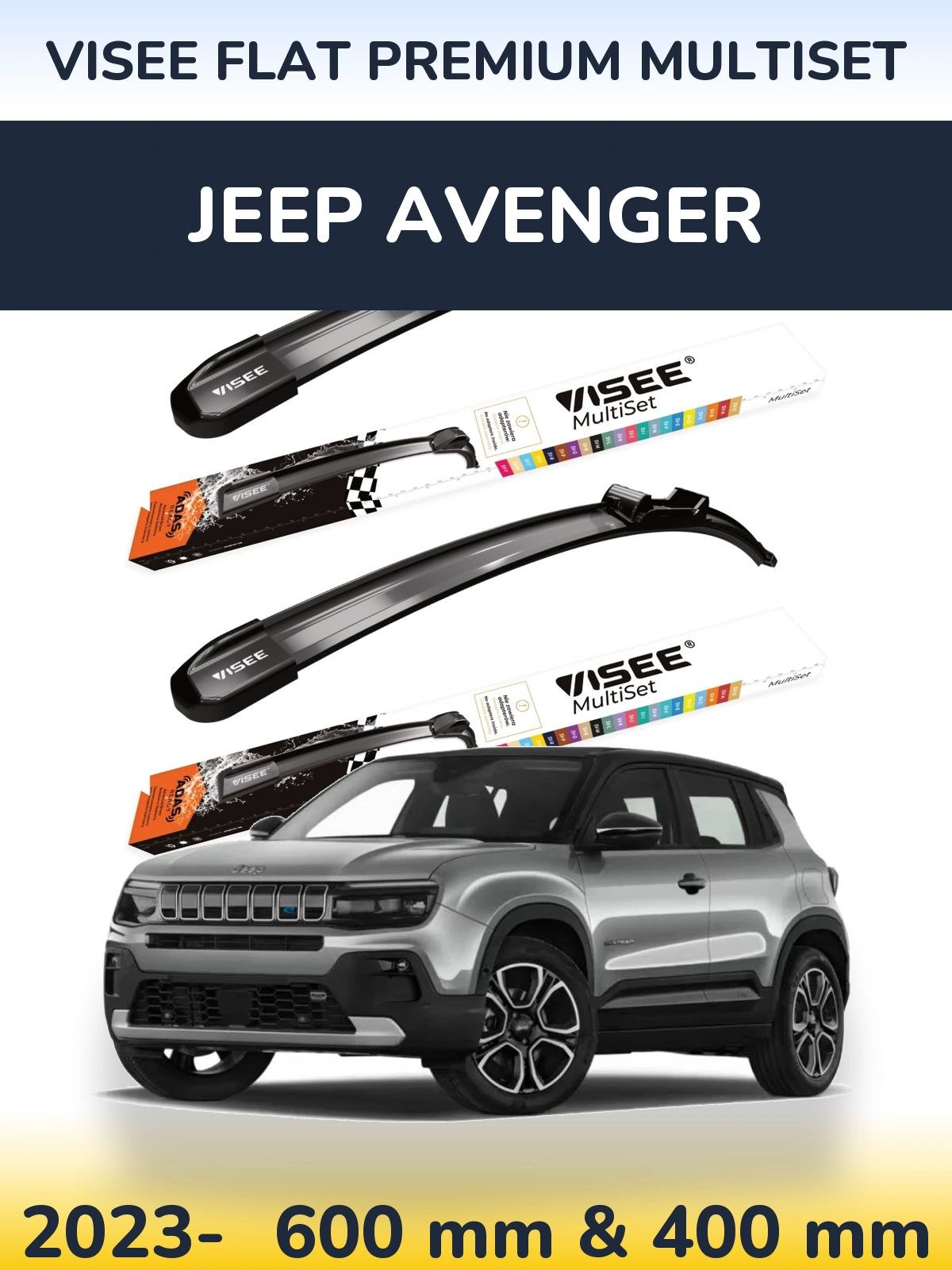 Front wiper blade set VISEE FLAT PREMIUM MultiSet 600 & 400 mm for Jeep Avenger 2023-2026