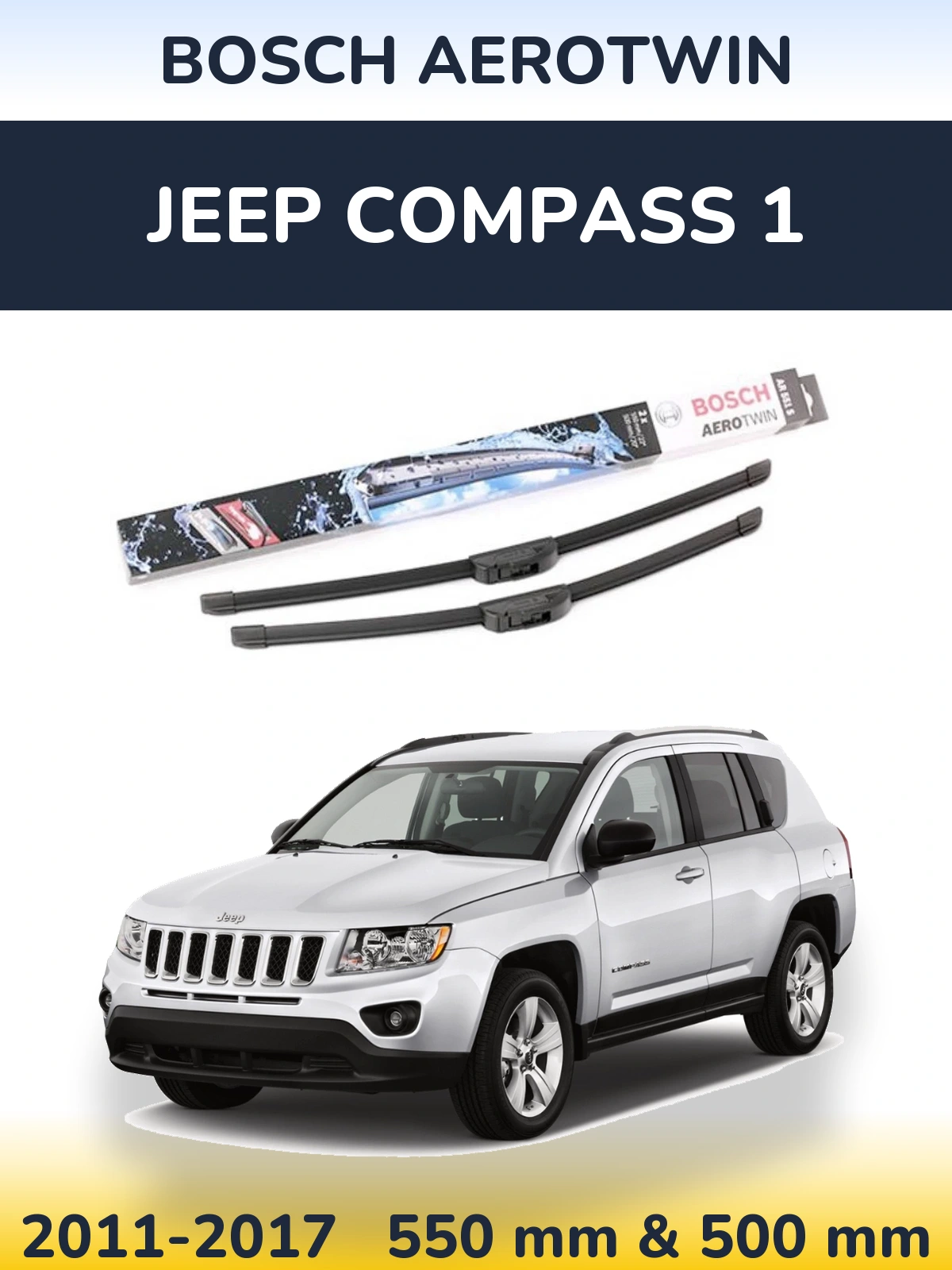 Комплект передніх щіток BOSCH AeroTwin 550 & 500 мм для Jeep Compass 1 2011-2017