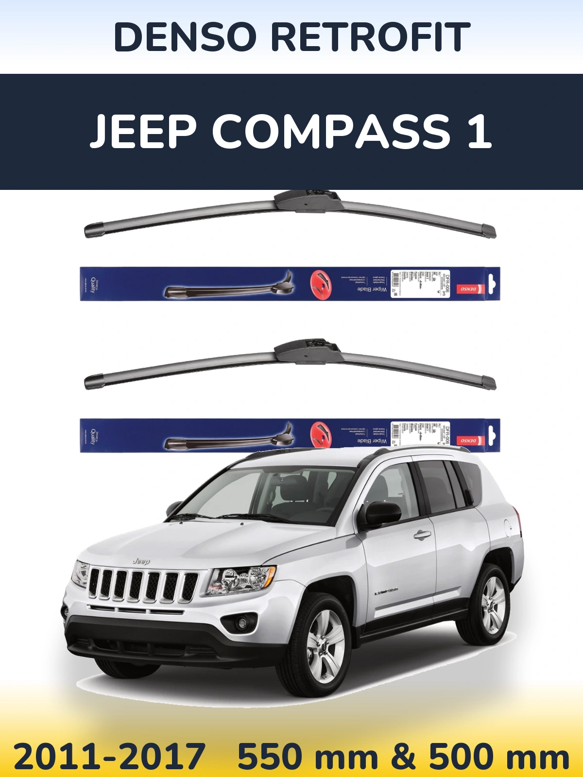 Front wiper blade set Denso Retrofit 550 & 500 mm for Jeep Compass 1 2011-2017