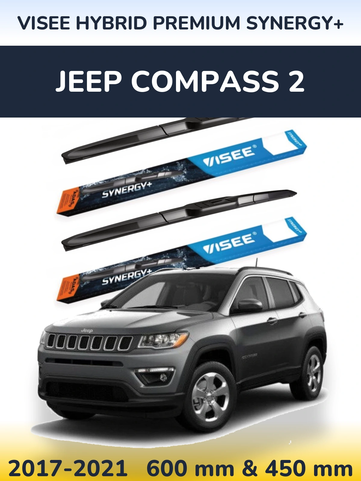 Комплект передніх щіток VISEE HYBRID PREMIUM SYNERGY+ 600 & 450 мм для Jeep Compass 2 2017-2021
