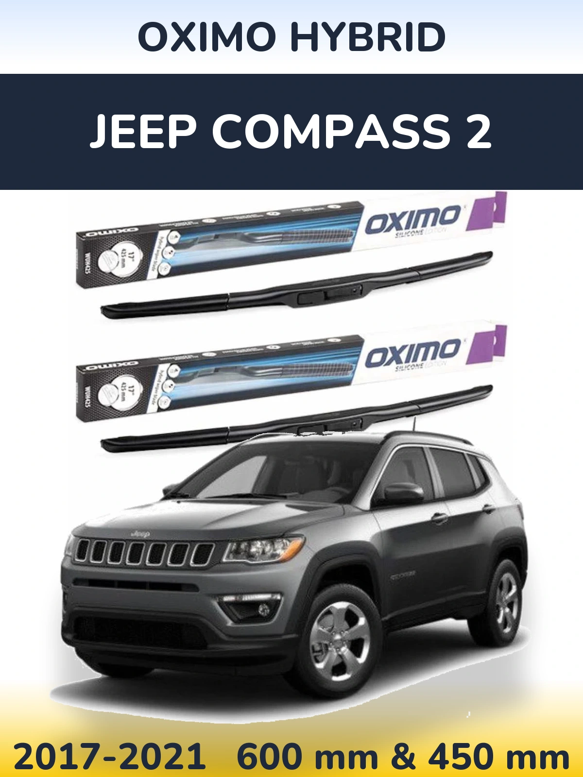 Комплект передних дворников Oximo Hybrid 600 & 450 мм для Jeep Compass 2 2017-2021