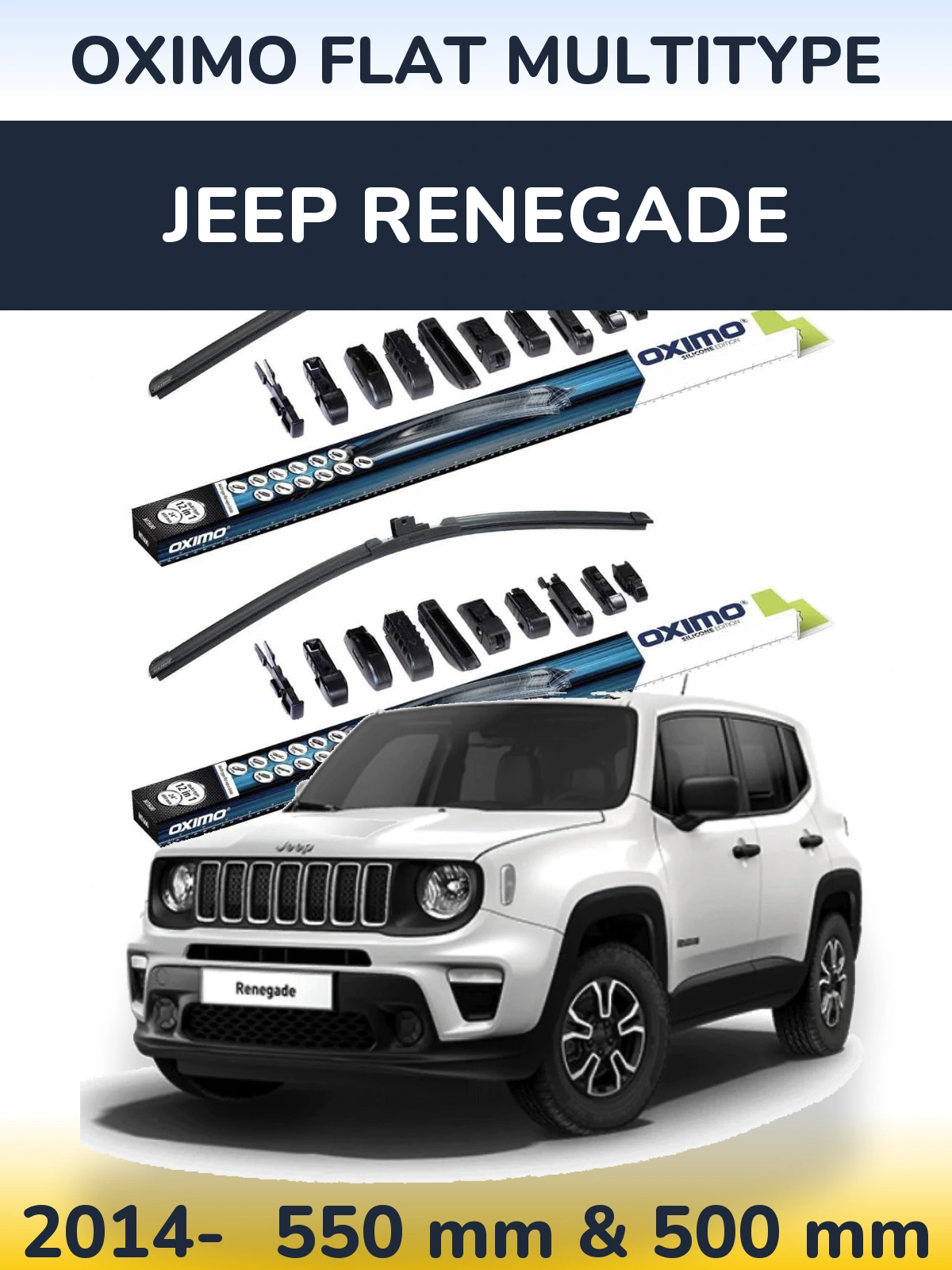 Front wiper blade set Oximo Flat MultiTipse 550 & 500 mm for Jeep Renegade 2014-2026