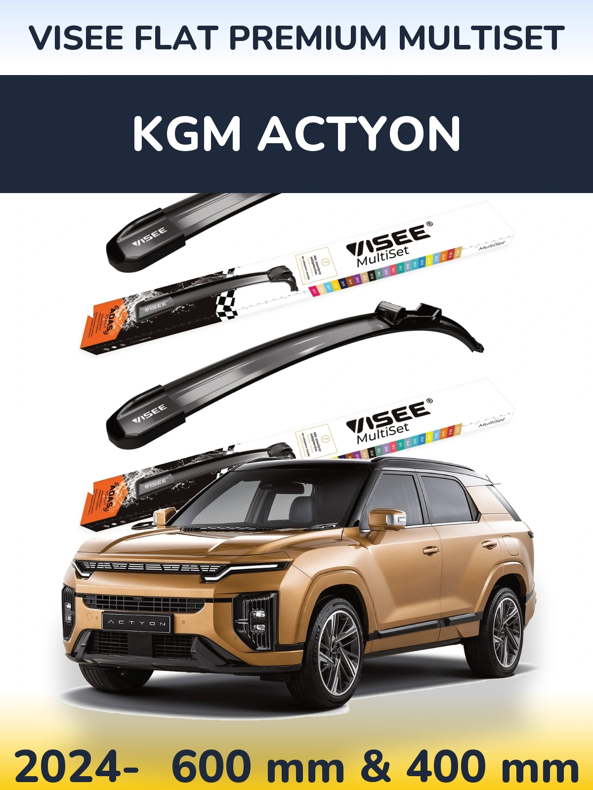 Front wiper blade set VISEE FLAT PREMIUM MultiSet 600 & 400 mm for KGM Actyon 2024-2026