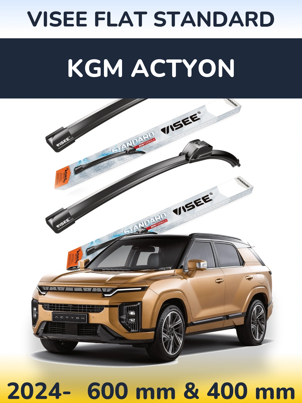 Front wiper blade set VISEE FLAT STANDARD 600 & 400 mm for KGM Actyon 2024-2026