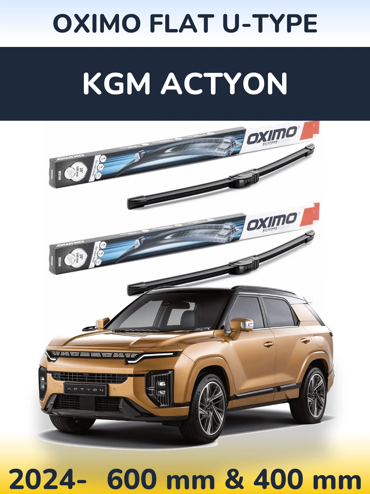 Комплект передніх щіток Oximo Flat U-type 600 & 400 мм для KGM Actyon 2024-2026