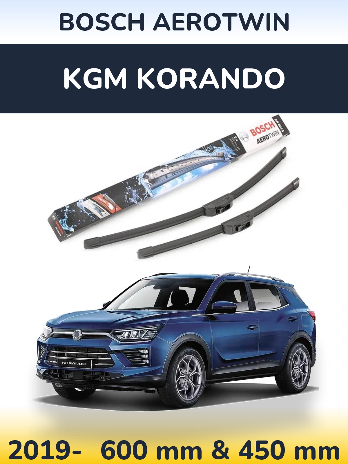 Front wiper blade set BOSCH AeroTwin 600 & 450 mm for KGM Korando 2019-2026