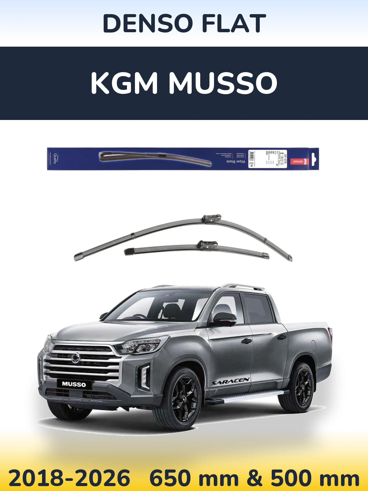 Front wiper blade set Denso Flat 630 & 500 mm for KGM Musso 2018-2026