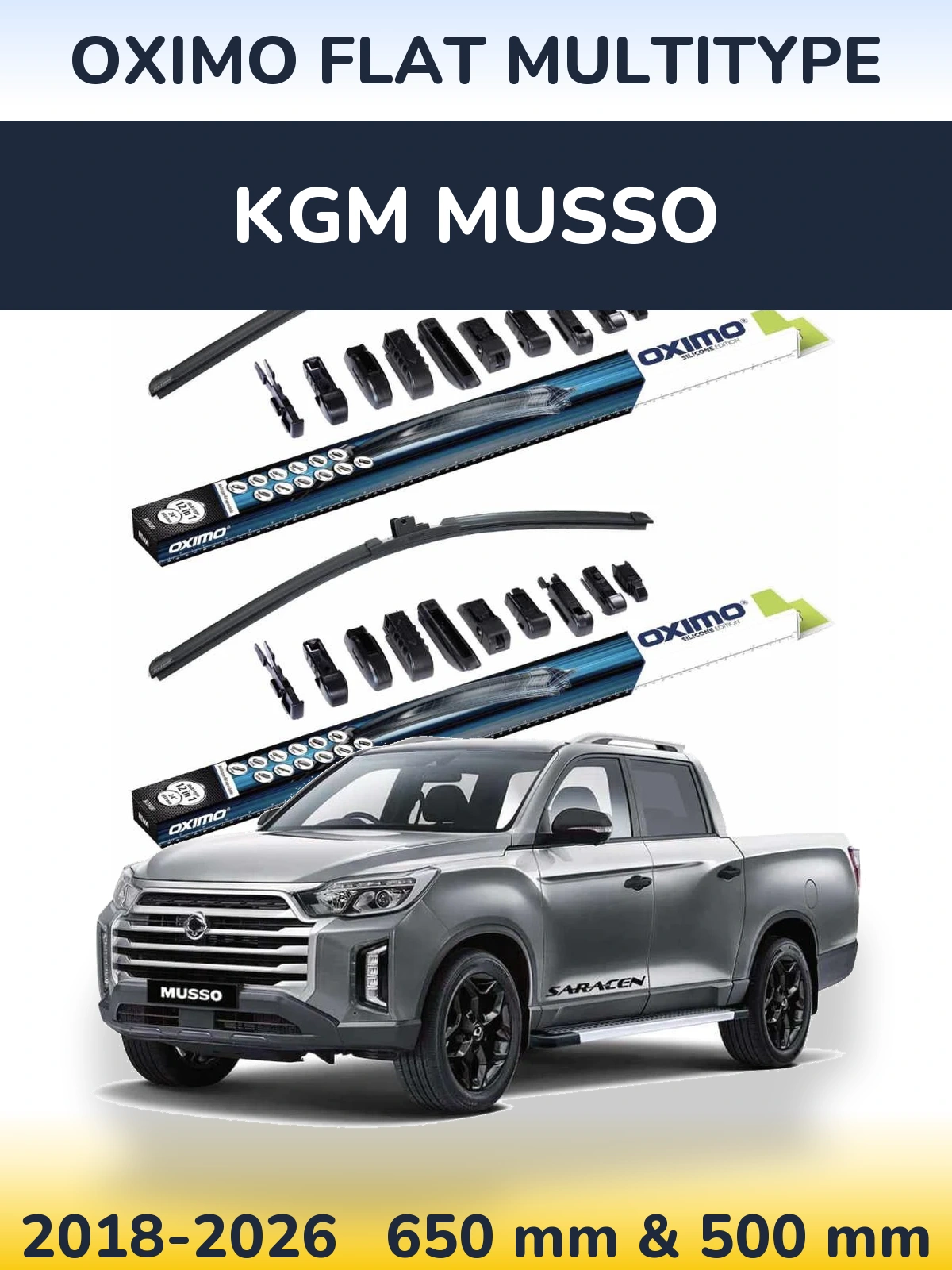 Front wiper blade set Oximo Flat MultiTipse 650 & 500 mm for KGM Musso 2018-2026