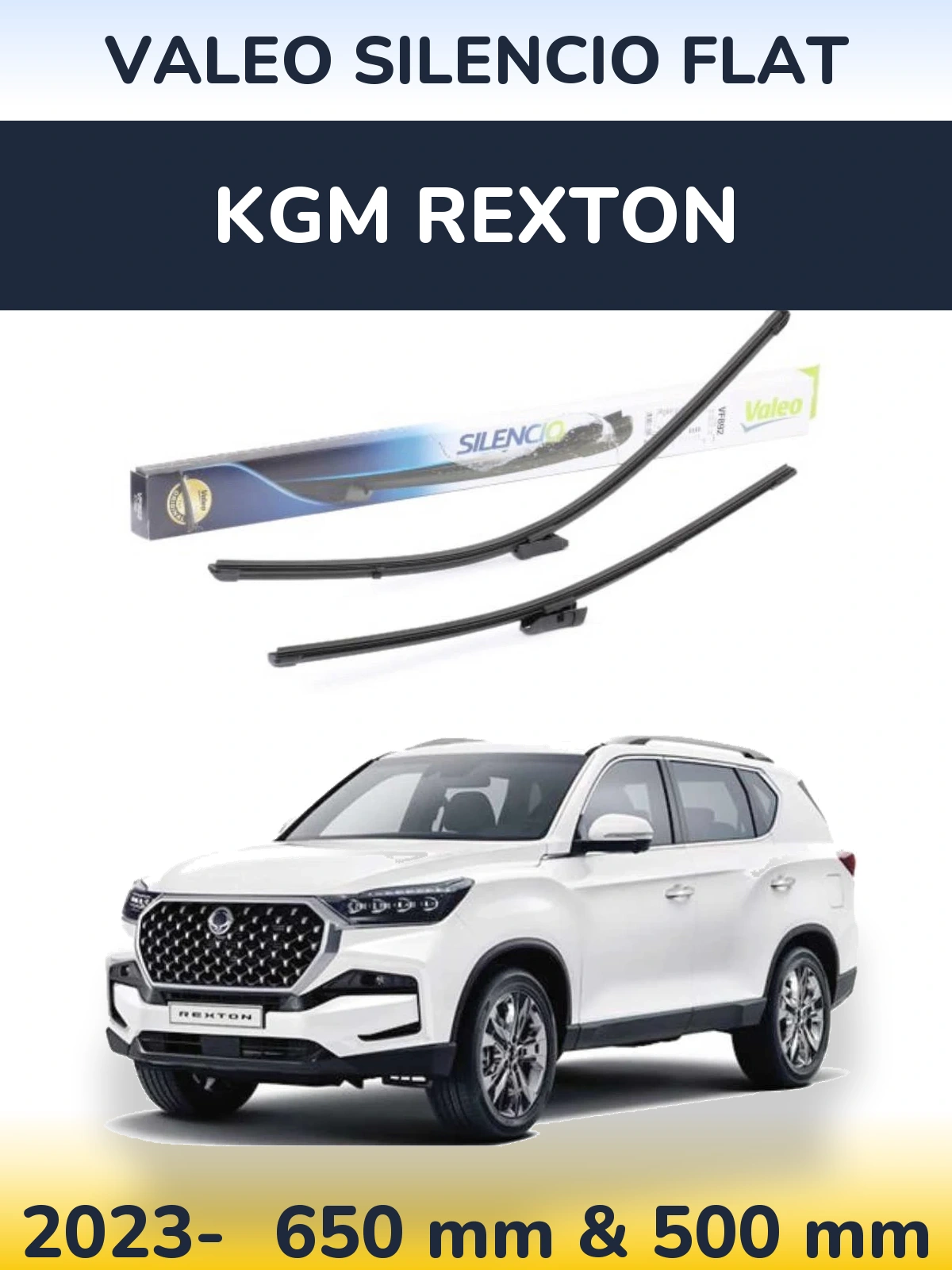 Front wiper blade set Valeo Silencio Flat 630 & 500 mm for KGM Rexton 2023-2026