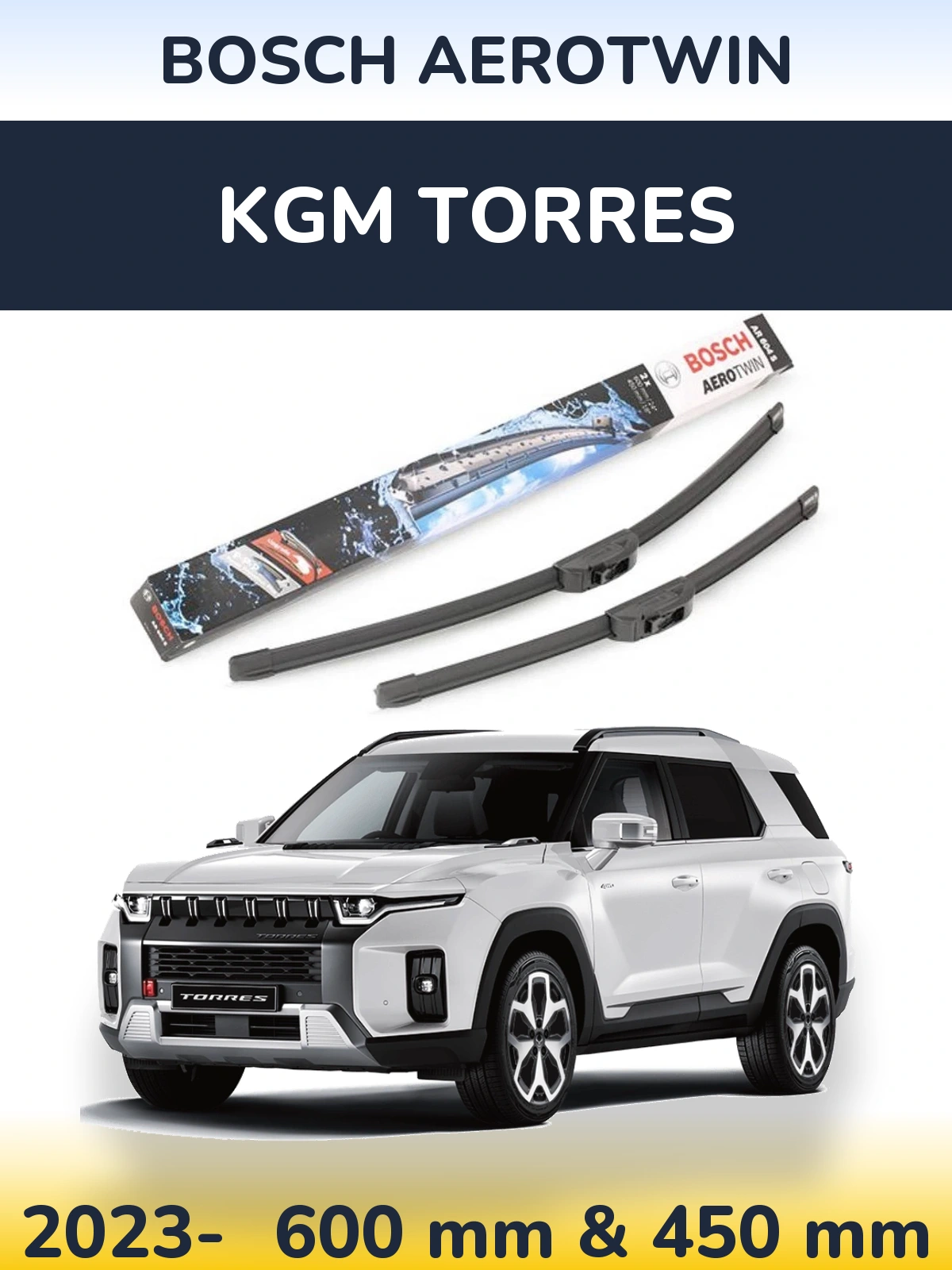 Комплект передних дворников BOSCH AeroTwin 600 & 450 мм для KGM Torres 2023-2026