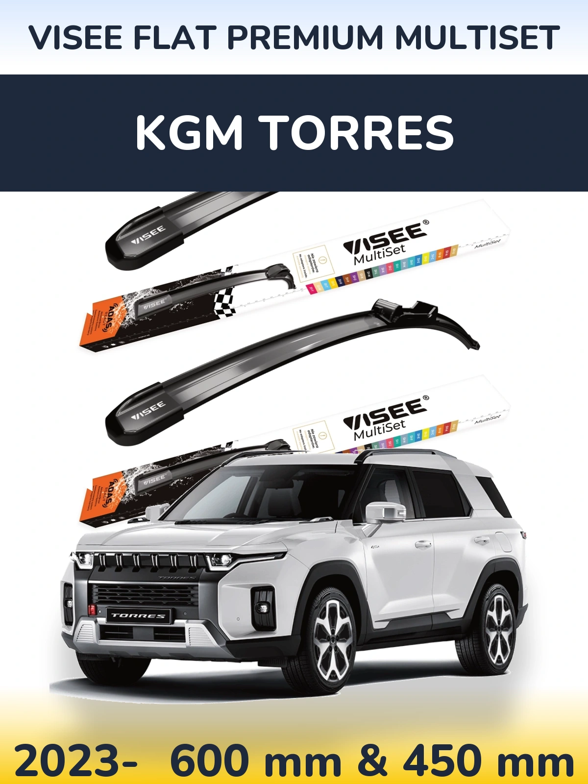 Front wiper blade set VISEE FLAT PREMIUM MultiSet 600 & 450 mm for KGM Torres 2023-2026