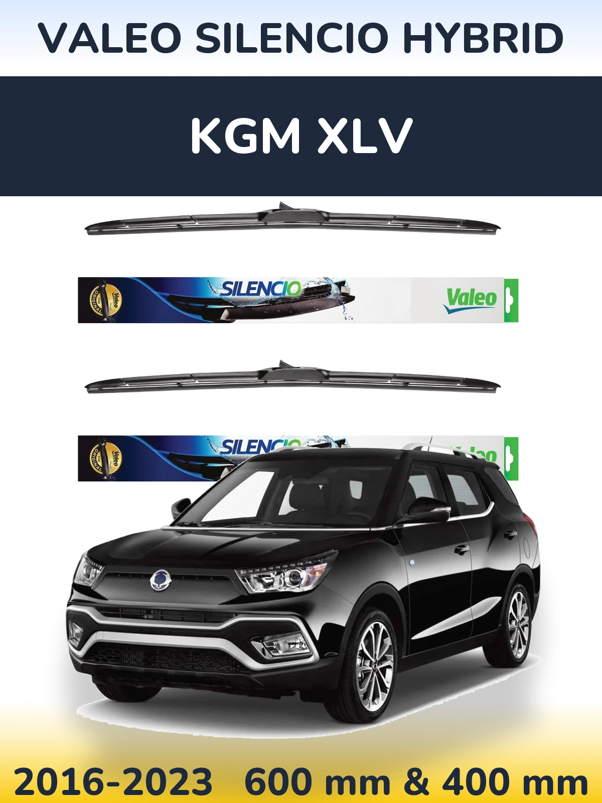 Front wiper blade set Valeo Silencio Hybrid 600 & 400 mm for KGM XLV 2016-2023