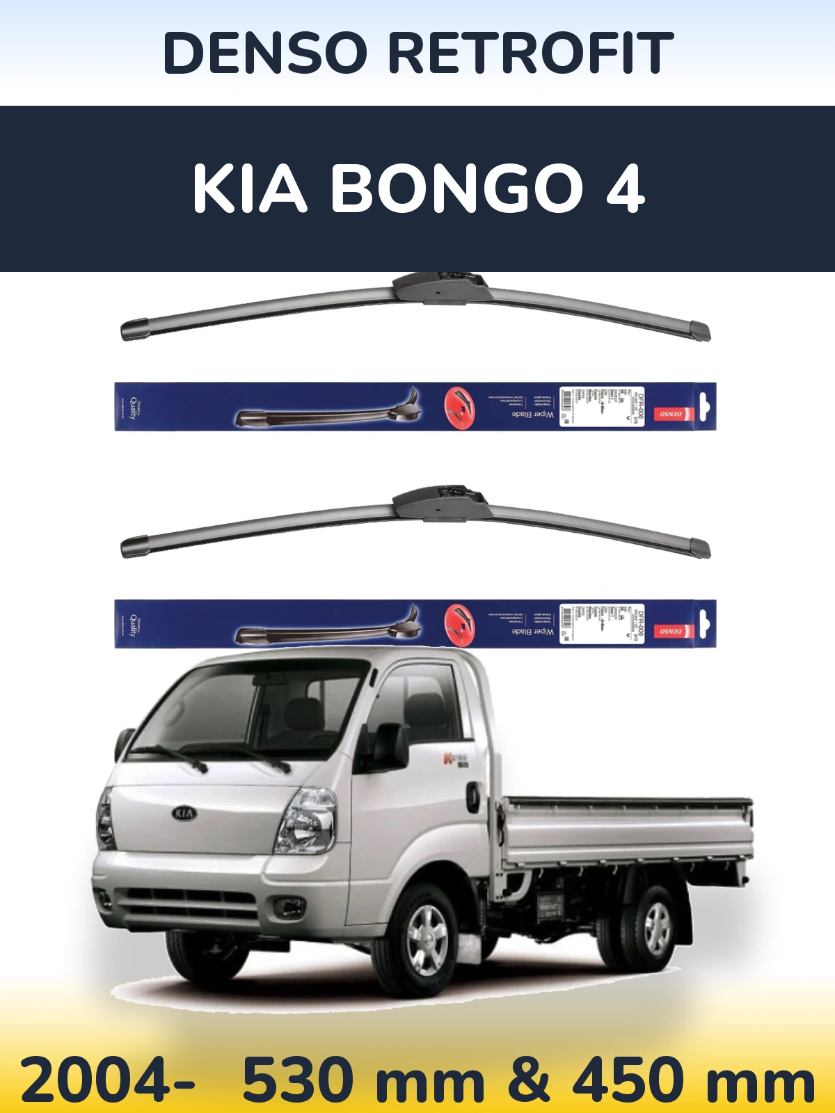Front wiper blade set Denso Retrofit 530 & 450 mm for KIA Bongo 4 2004-2026