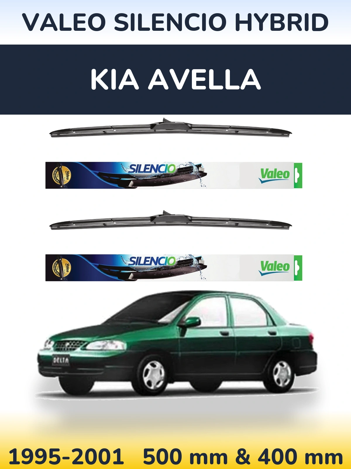 Комплект передних дворников Valeo Silencio Hybrid 500 & 400 мм для KIA Avella 1995-2001