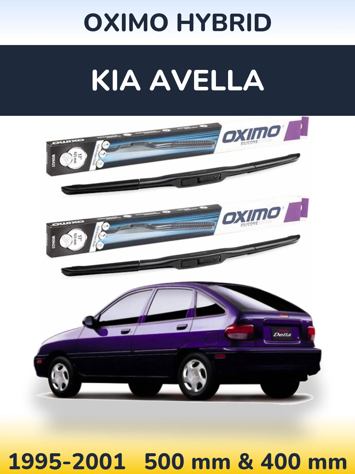 Front wiper blade set Oximo Hybrid 500 & 400 mm for KIA Avella 1995-2001