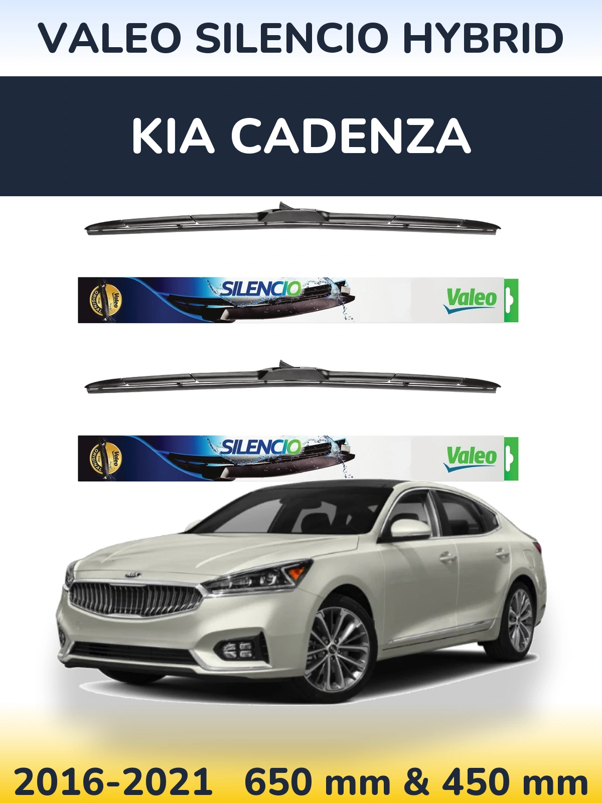 Комплект передних дворников Valeo Silencio Hybrid 650 & 450 мм для KIA Cadenza 2016-2021