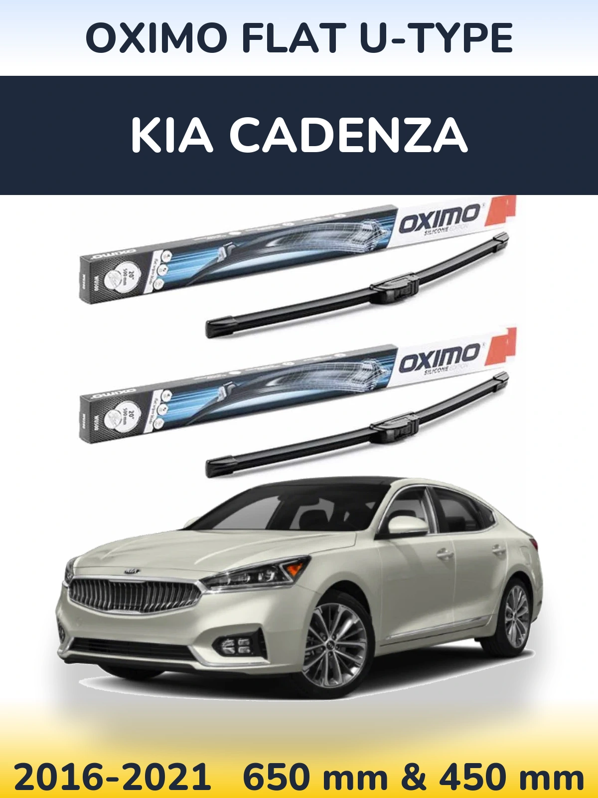 Front wiper blade set Oximo Flat U-type 650 & 450 mm for KIA Cadenza 2016-2021