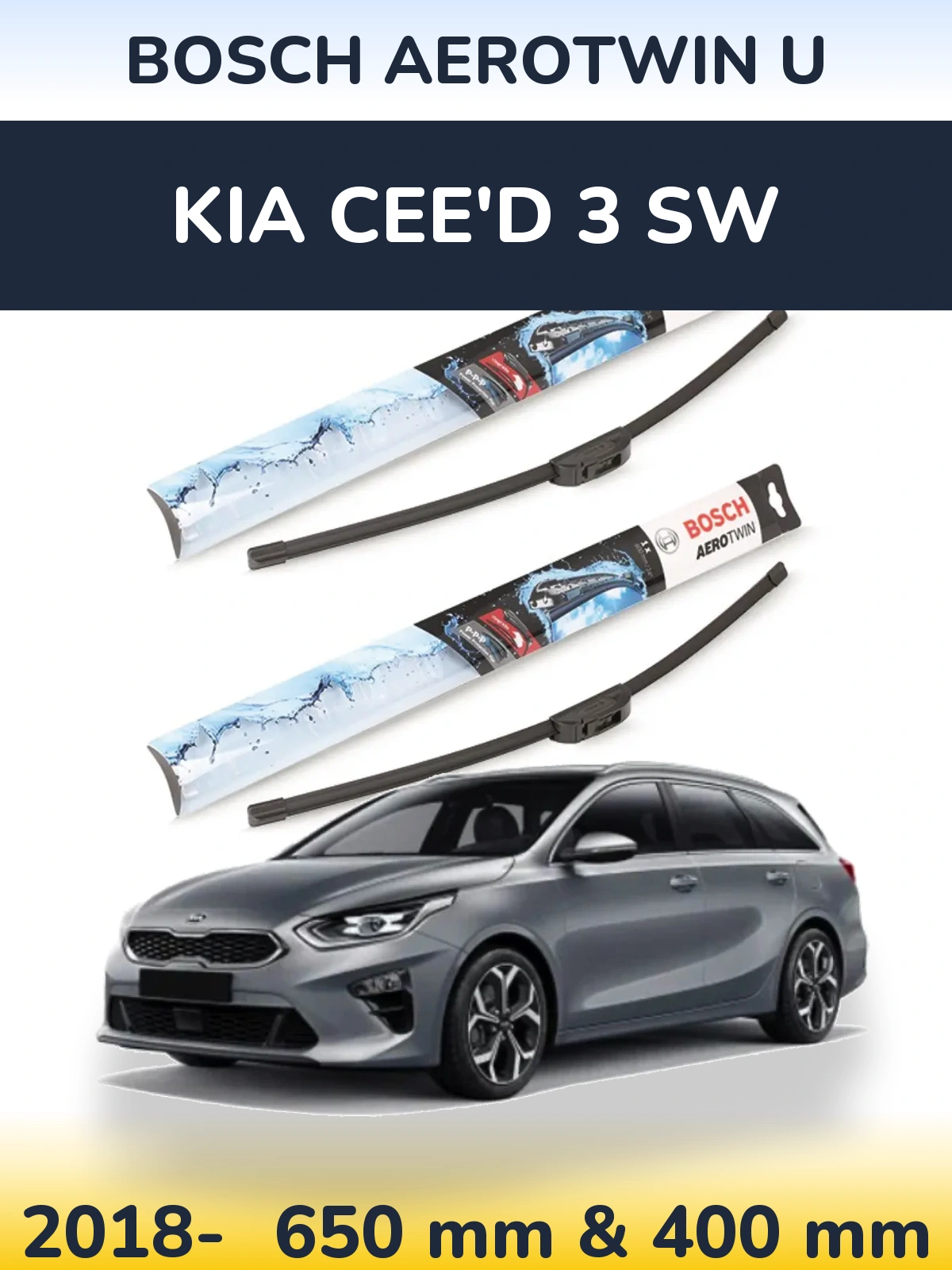 Front wiper blade set BOSCH AeroTwin U 650 & 400 mm for KIA Cee'd 3 SW 2018-2026