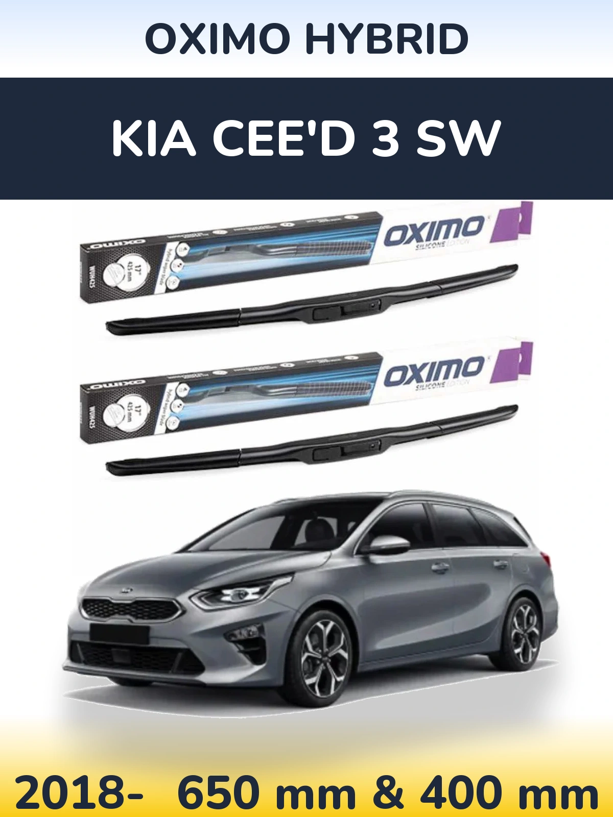 Комплект передних дворников Oximo Hybrid 650 & 400 мм для KIA Cee'd 3 SW 2018-2026