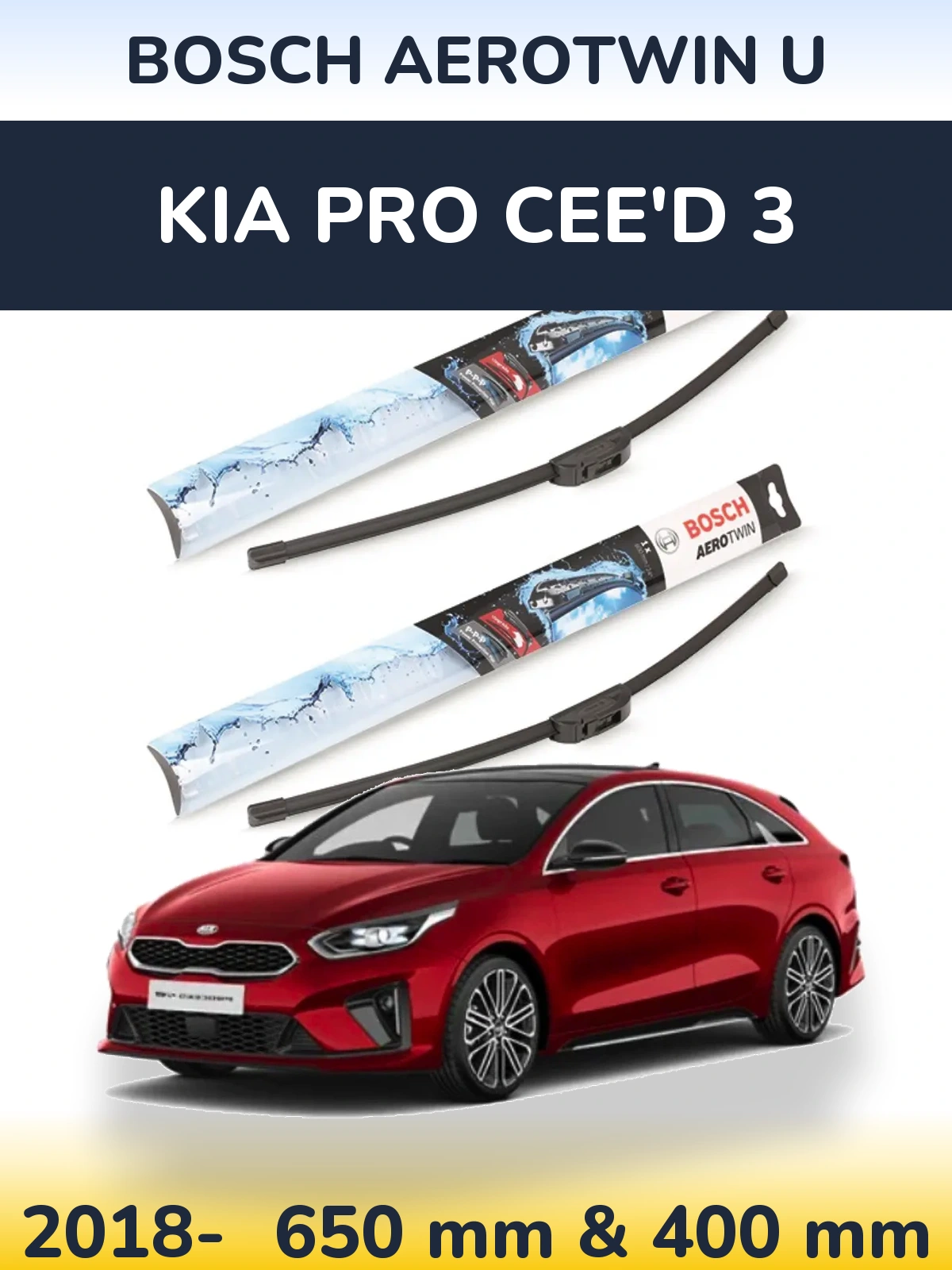Комплект передніх щіток BOSCH AeroTwin U 650 & 400 мм для KIA Pro Cee'd 3 2018-2026
